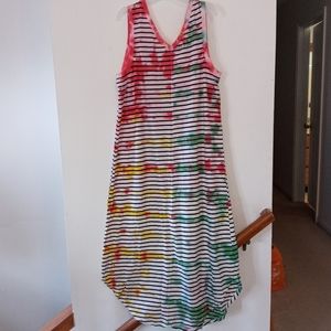 Two Tone Tie Dye Maxi Dress Large 12/14 Striped Sleeveless red green gold Rasta